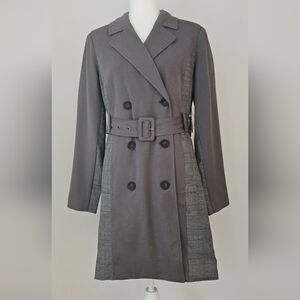 SIMPLY VERA Vera Wang Women's Charcoal Plaid Menswear Belted Trench Coat. Sz M